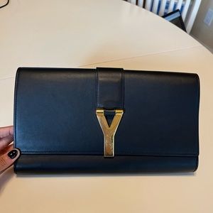SOLD: Yves Saint Laurent Black Calfskin Leather Cabas Y Ligne Clutch